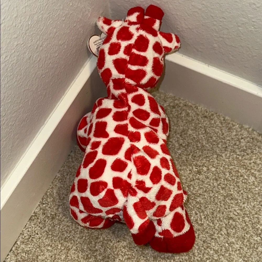 Vintage TY Pluffers Collection “Kisser” Red and White Giraffe Stuffy